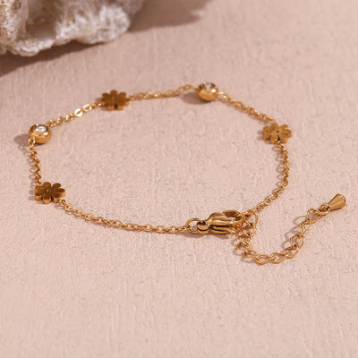 Flower and Crystal Chain Bracelet