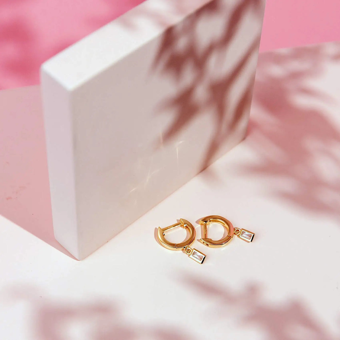 Emerald Cut Crystal Drop Huggie Earrings | S925