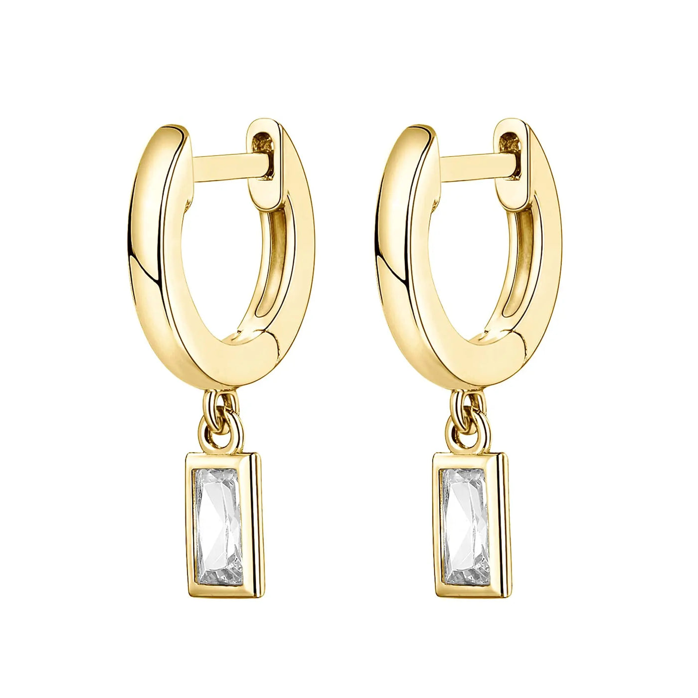 Emerald Cut Crystal Drop Huggie Earrings | S925