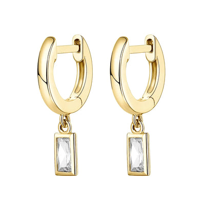 Emerald Cut Crystal Drop Huggie Earrings | S925