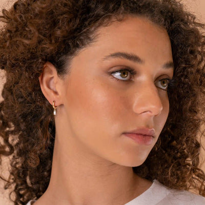 Emerald Cut Crystal Drop Huggie Earrings | S925