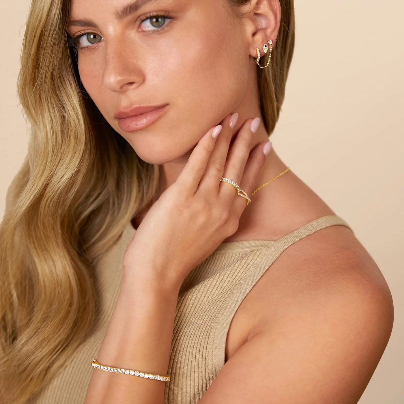 Chain Connected Huggie and Stud Earrings