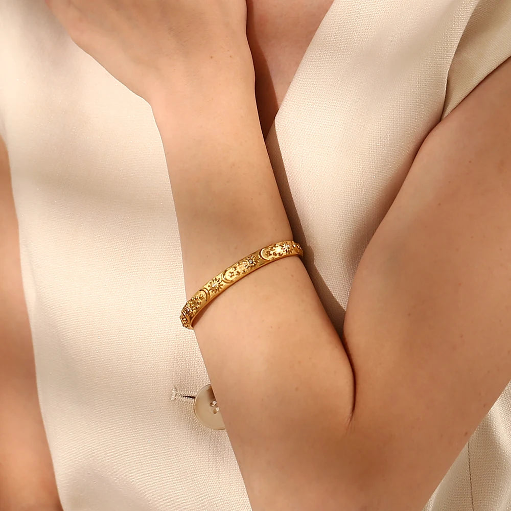 Vintage Floral Engraved Cuff Bracelet