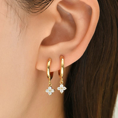 Four Stone Cluster Drop Huggie Earrings