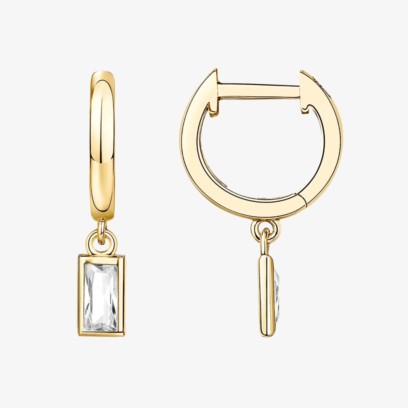 Emerald Cut Crystal Drop Huggie Earrings | S925