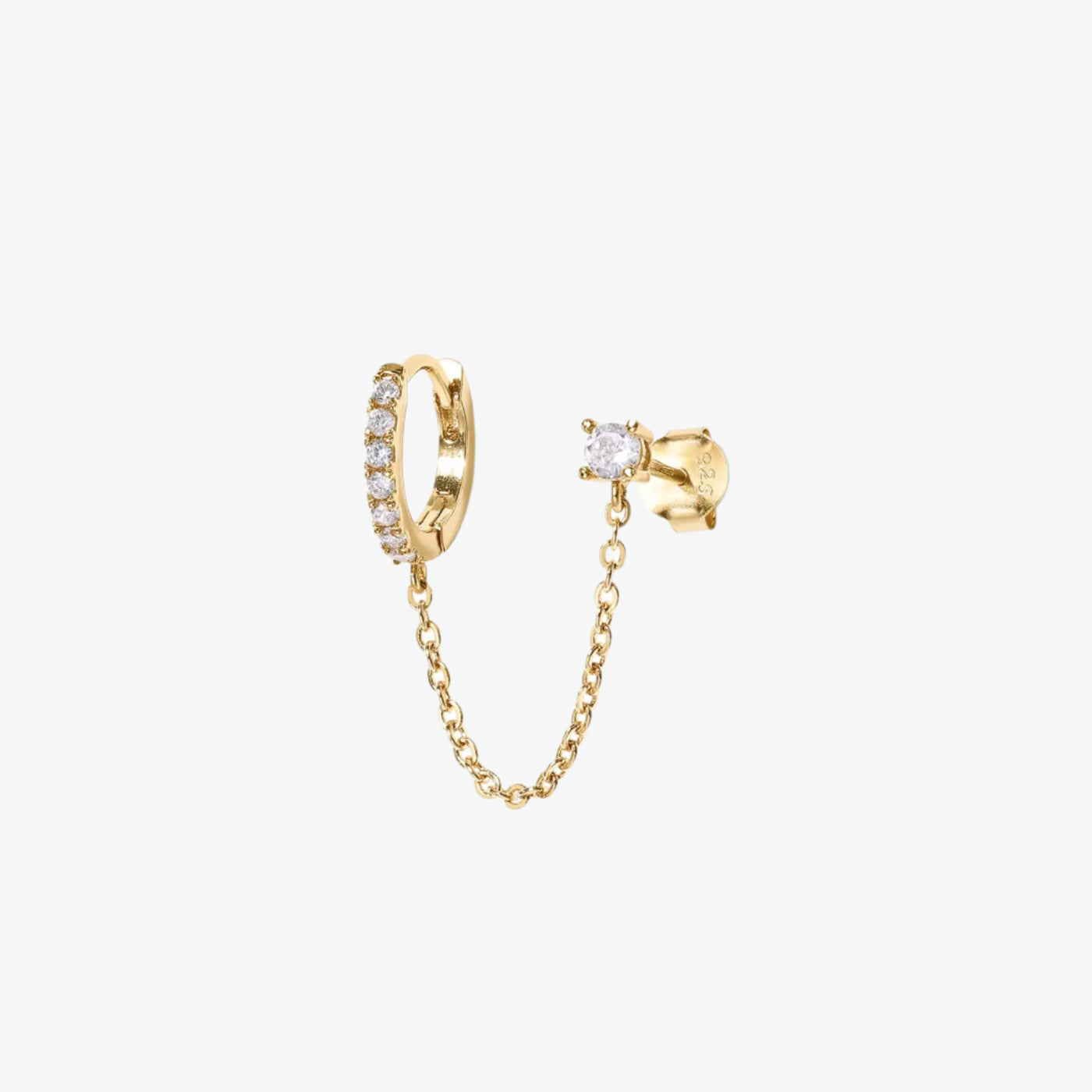 Chain Connected Huggie and Stud Earrings