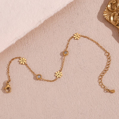 Flower and Crystal Chain Bracelet