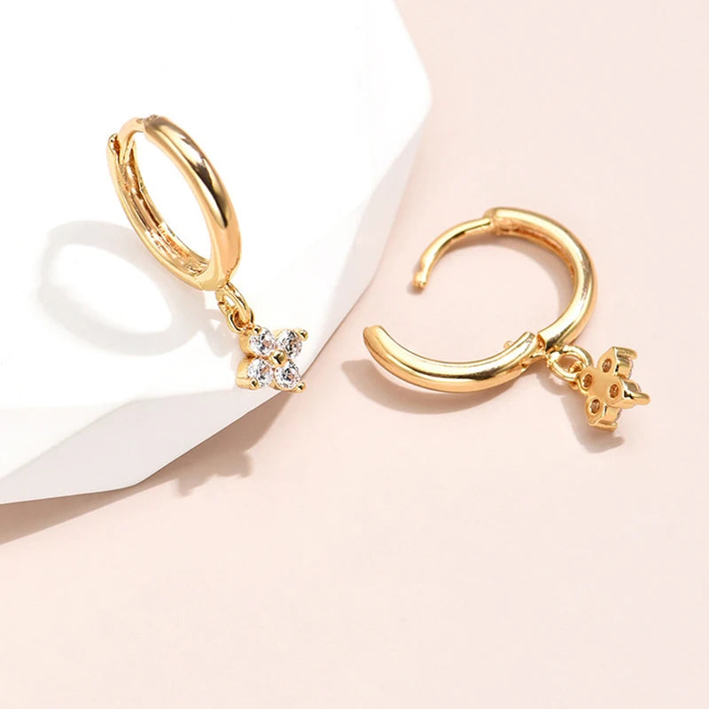 Four Stone Cluster Drop Huggie Earrings