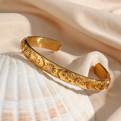 Vintage Floral Engraved Cuff Bracelet