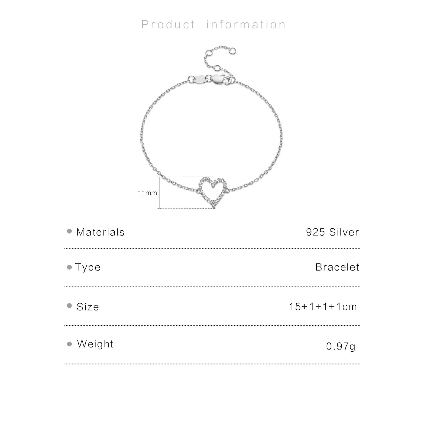 Heart Outline Chain Bracelet | S925