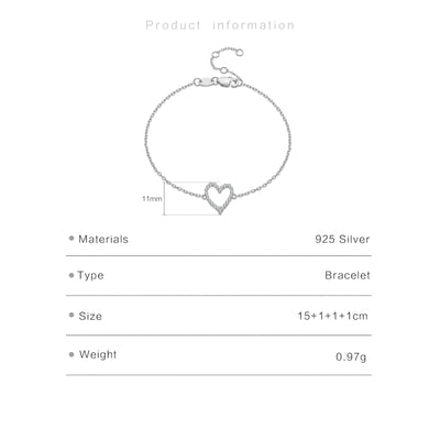 Heart Outline Chain Bracelet | S925