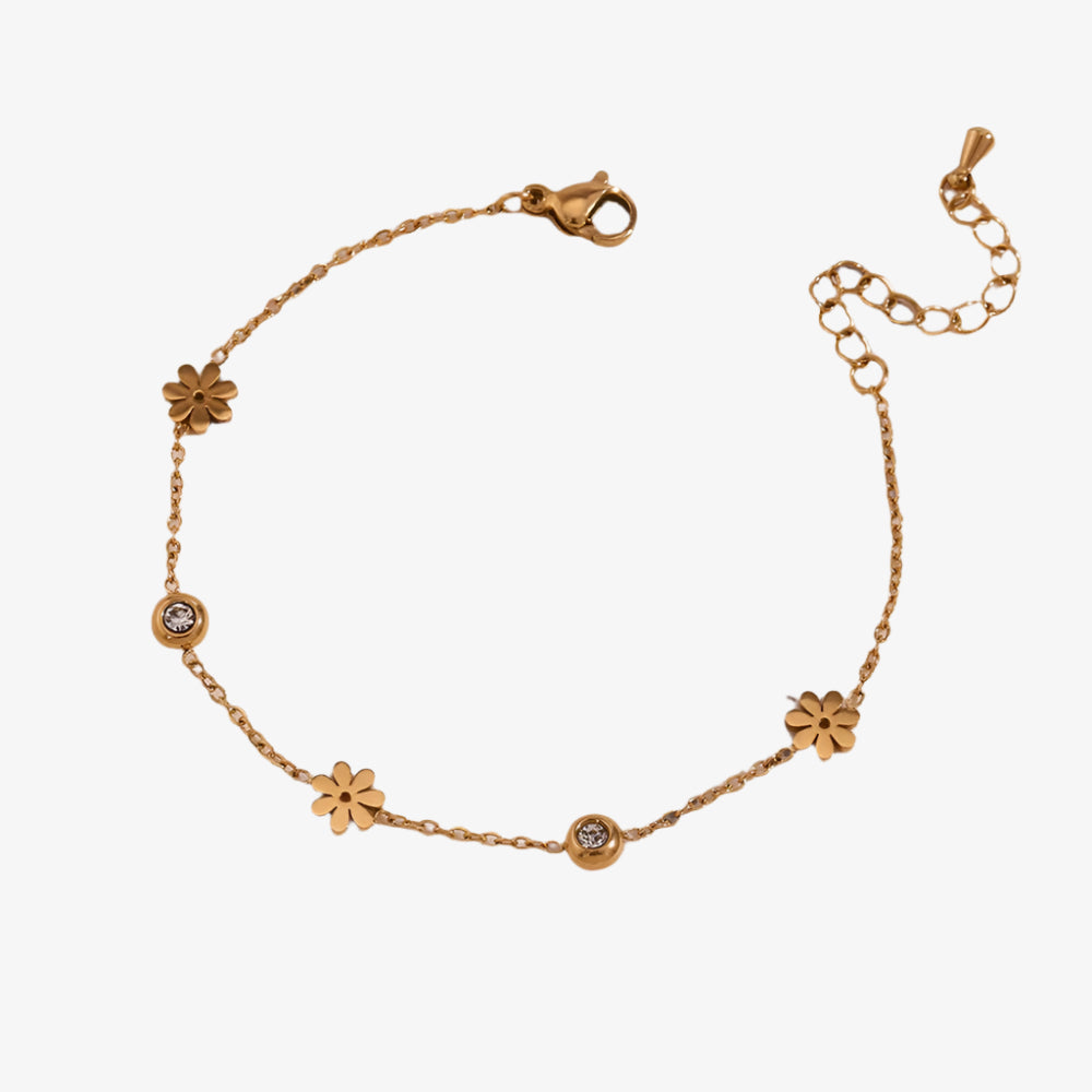 Flower and Crystal Chain Bracelet