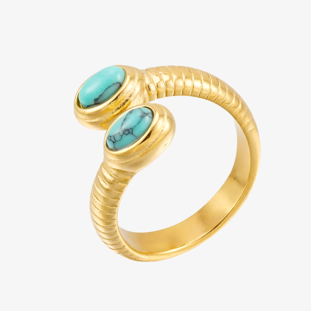 Turquoise Double Stone Ring (Adjustable)