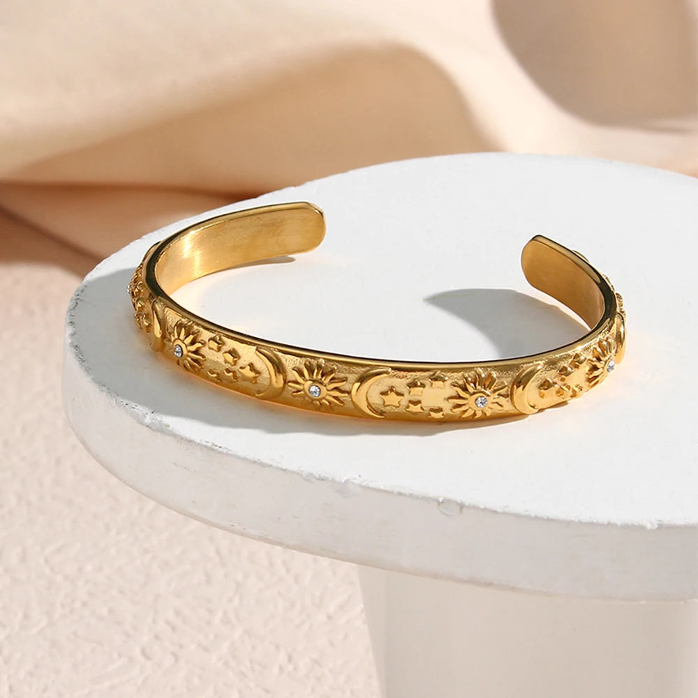 Vintage Floral Engraved Cuff Bracelet