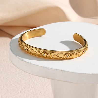Vintage Floral Engraved Cuff Bracelet