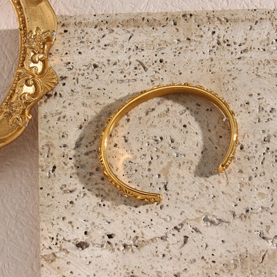 Vintage Floral Engraved Cuff Bracelet