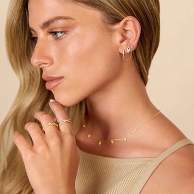 Chain Connected Huggie and Stud Earrings