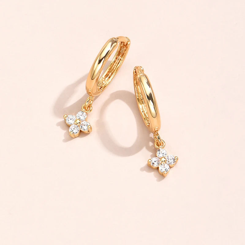 Four Stone Cluster Drop Huggie Earrings