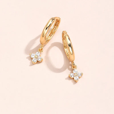 Four Stone Cluster Drop Huggie Earrings