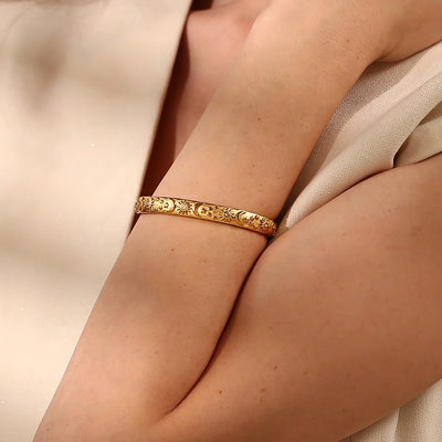 Vintage Floral Engraved Cuff Bracelet