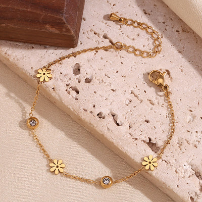 Flower and Crystal Chain Bracelet