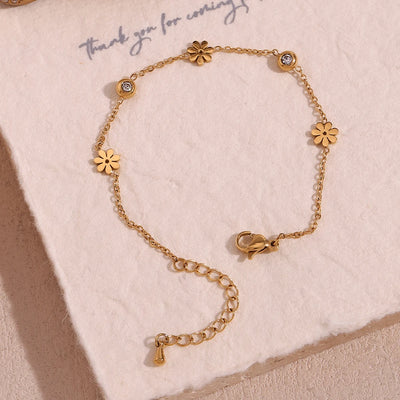 Flower and Crystal Chain Bracelet
