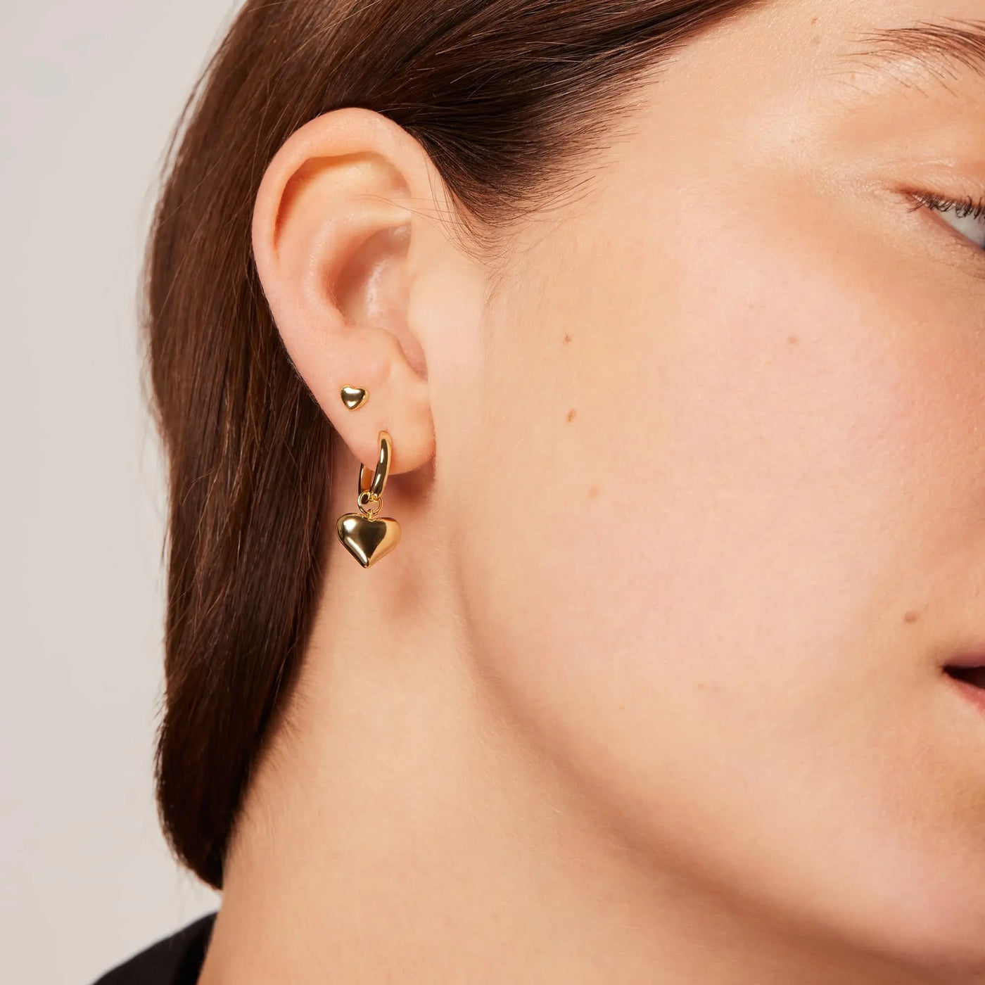 Puffed Heart Charm Huggie Earrings | S925