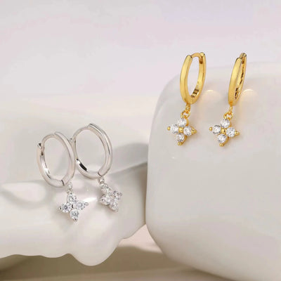 Four Stone Cluster Drop Huggie Earrings